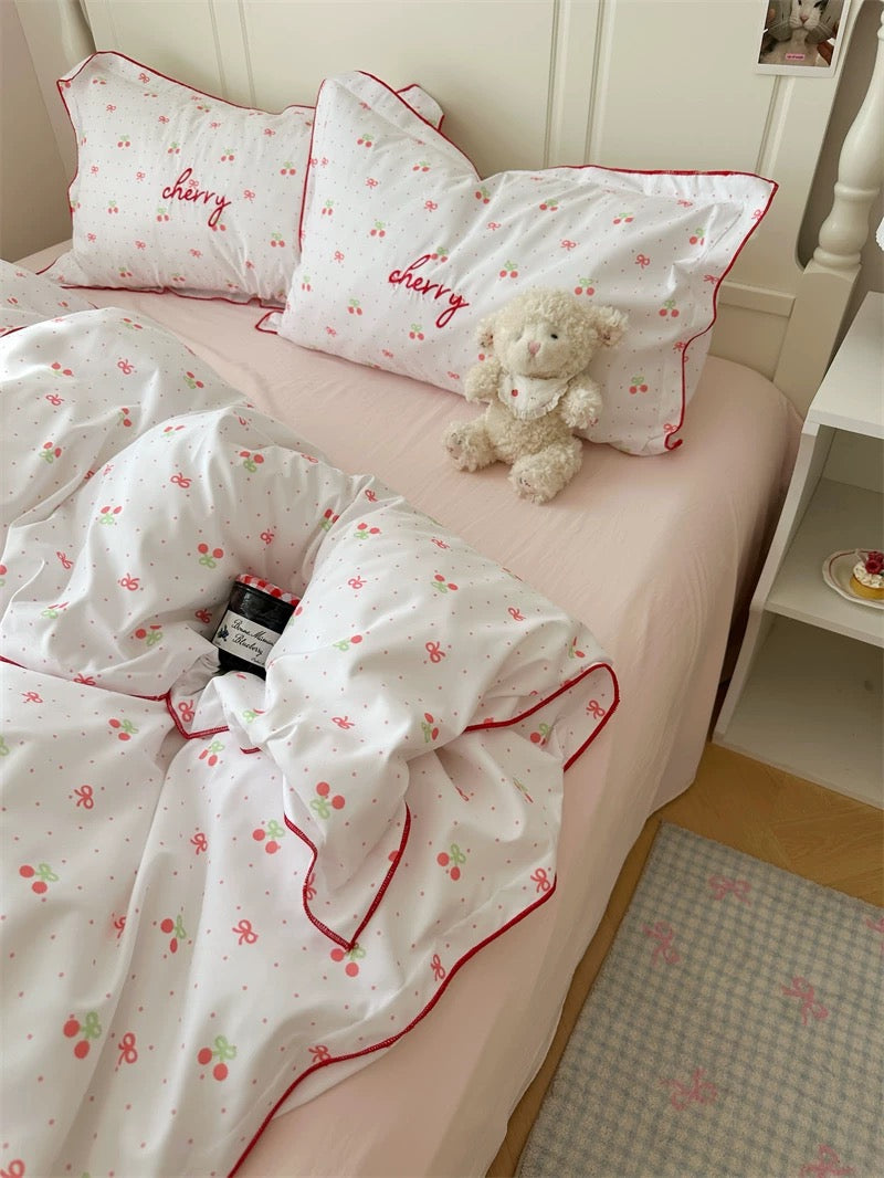 Coquette Cherry Embroidered Bedding Set