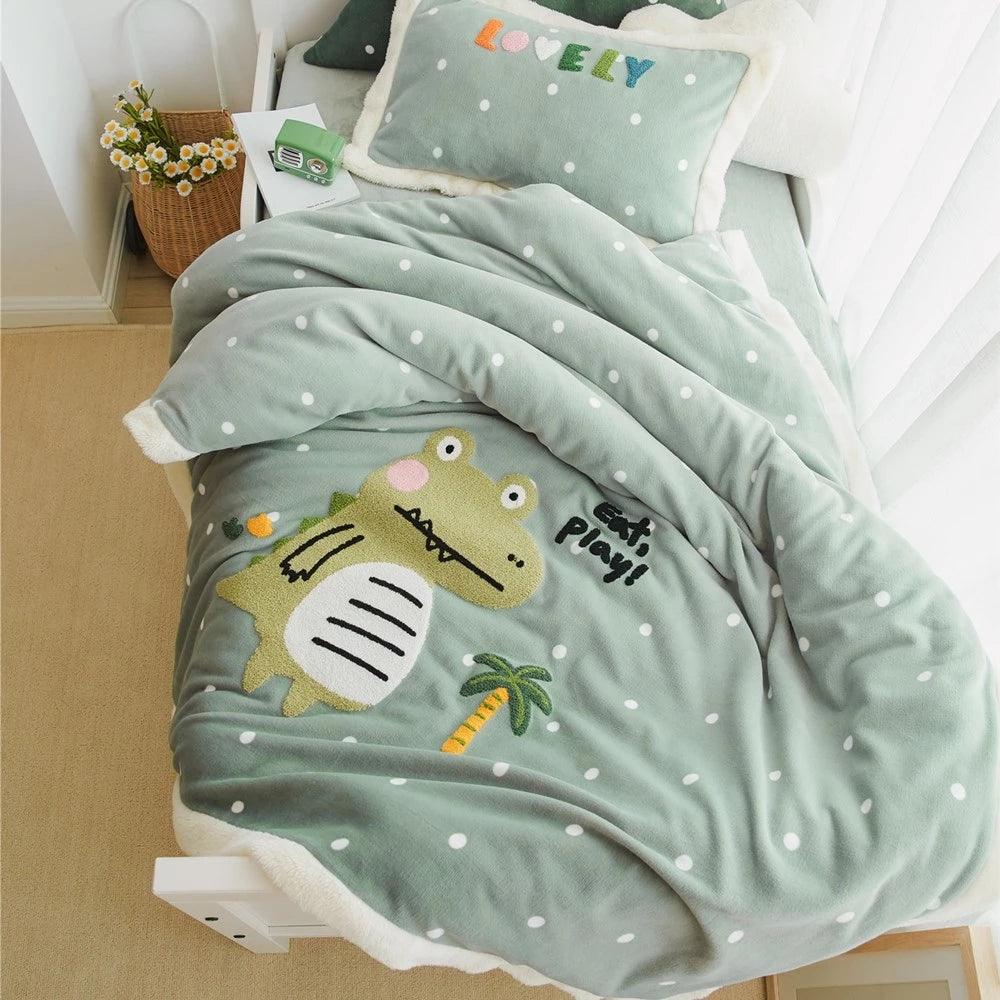 Milk Fleece Toddler Bedding Set Crocodile Duvet Cover