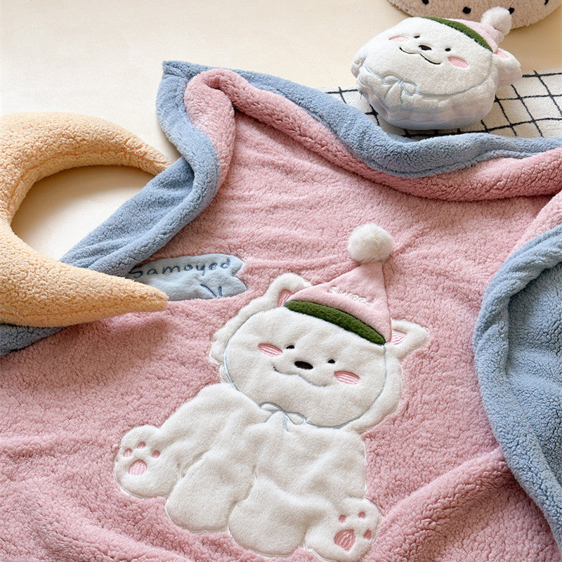Plush Sherpa Throw Blanket – Donut & Samoyed Designs 100 x 140cm Puppy