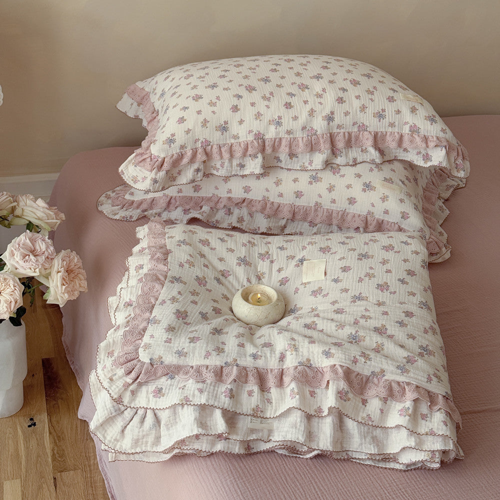 Blush Floral Cotton Comforter – Ruffles & Lace Trim