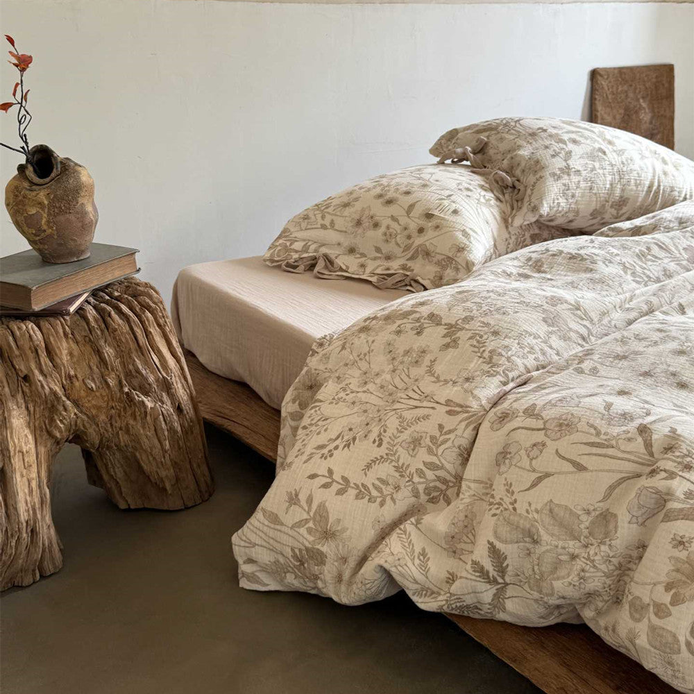 Floral Cotton Bedding Set – Reversible with Solid Back