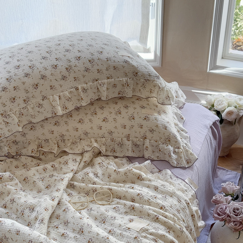 Floral Cotton Kids Comforter – Ruffled Lavender Bedding