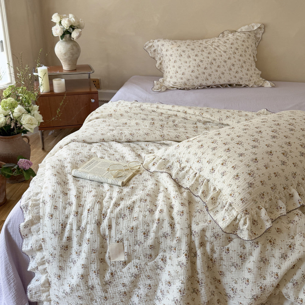 Floral Cotton Kids Comforter – Ruffled Lavender Bedding