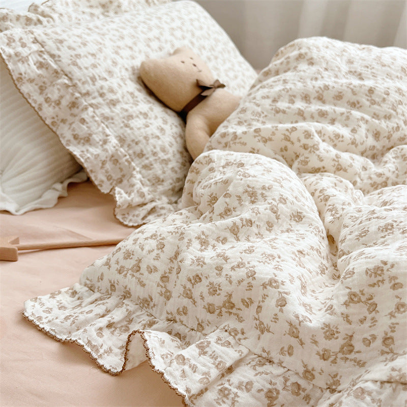 Vintage Ruffle Duvet Cover Set – Camellia Floral Muslin