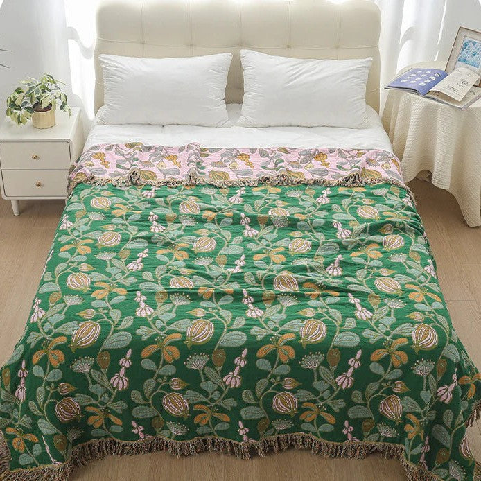Floral Grove Reversible Cotton Throw Blanket