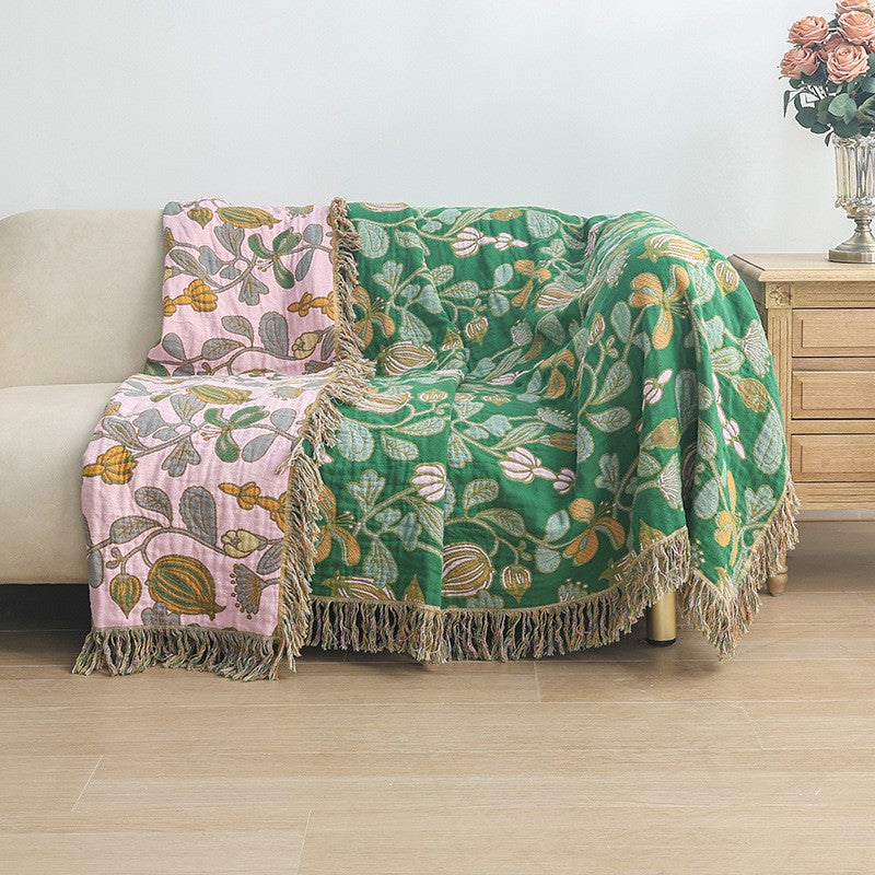 Floral Grove Reversible Cotton Throw Blanket