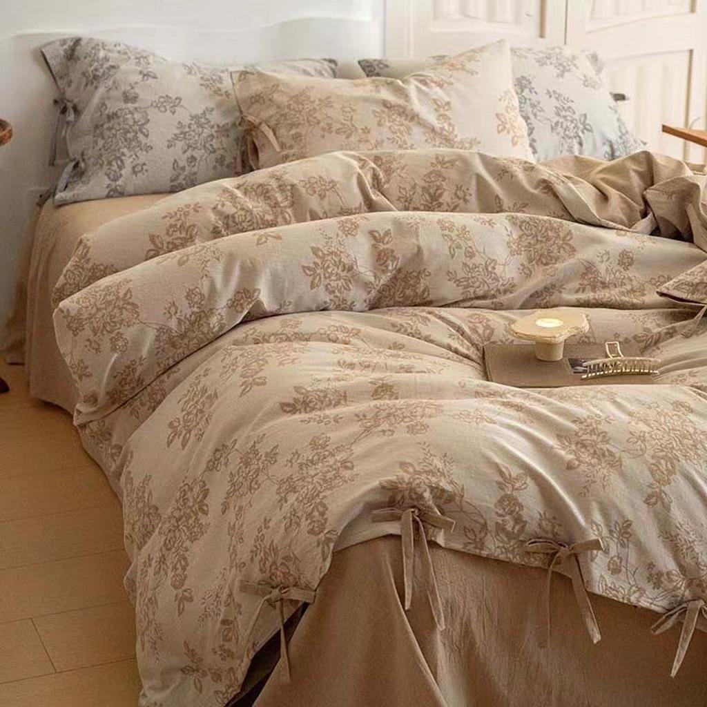 Floral Jacquard Bedding Set with Bow Tie - Dusty Blue