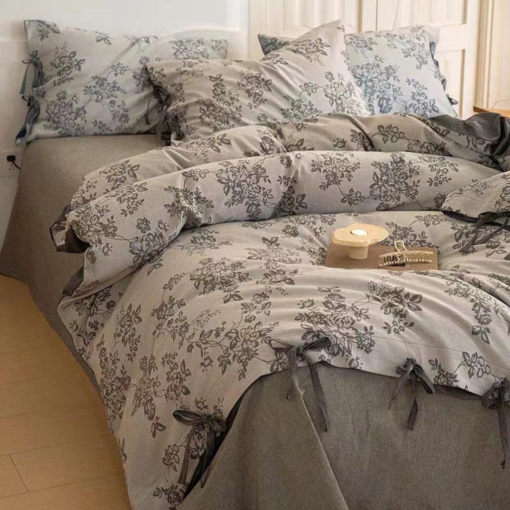 Floral Jacquard Bedding Set with Bow Tie - Pink