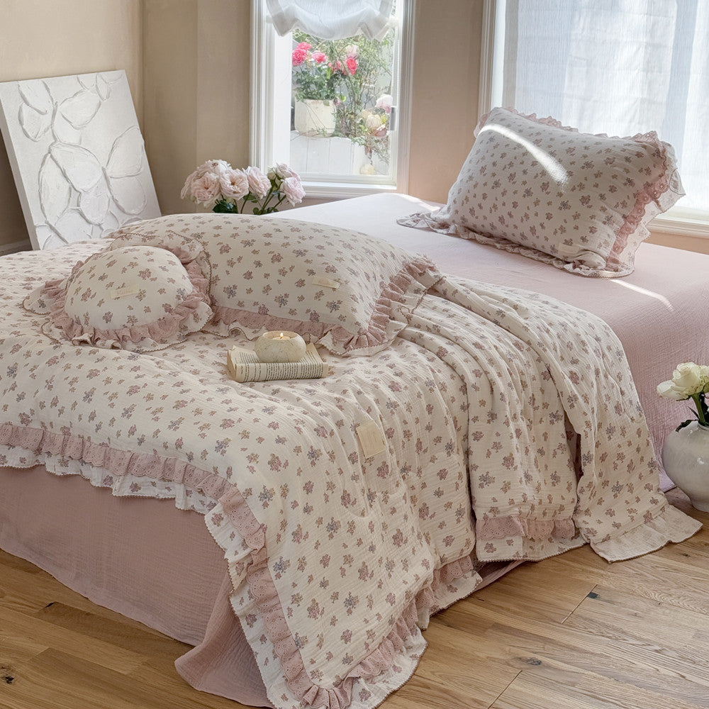 Blush Floral Cotton Comforter – Ruffles & Lace Trim