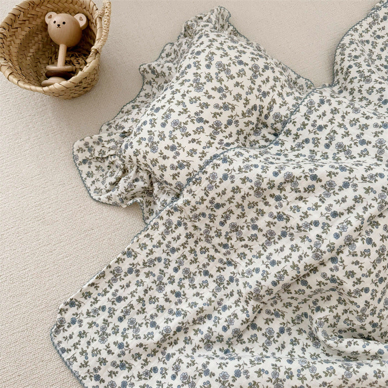 Cotton Muslin Baby Blanket Set – Floral Print Collection Blue Daze