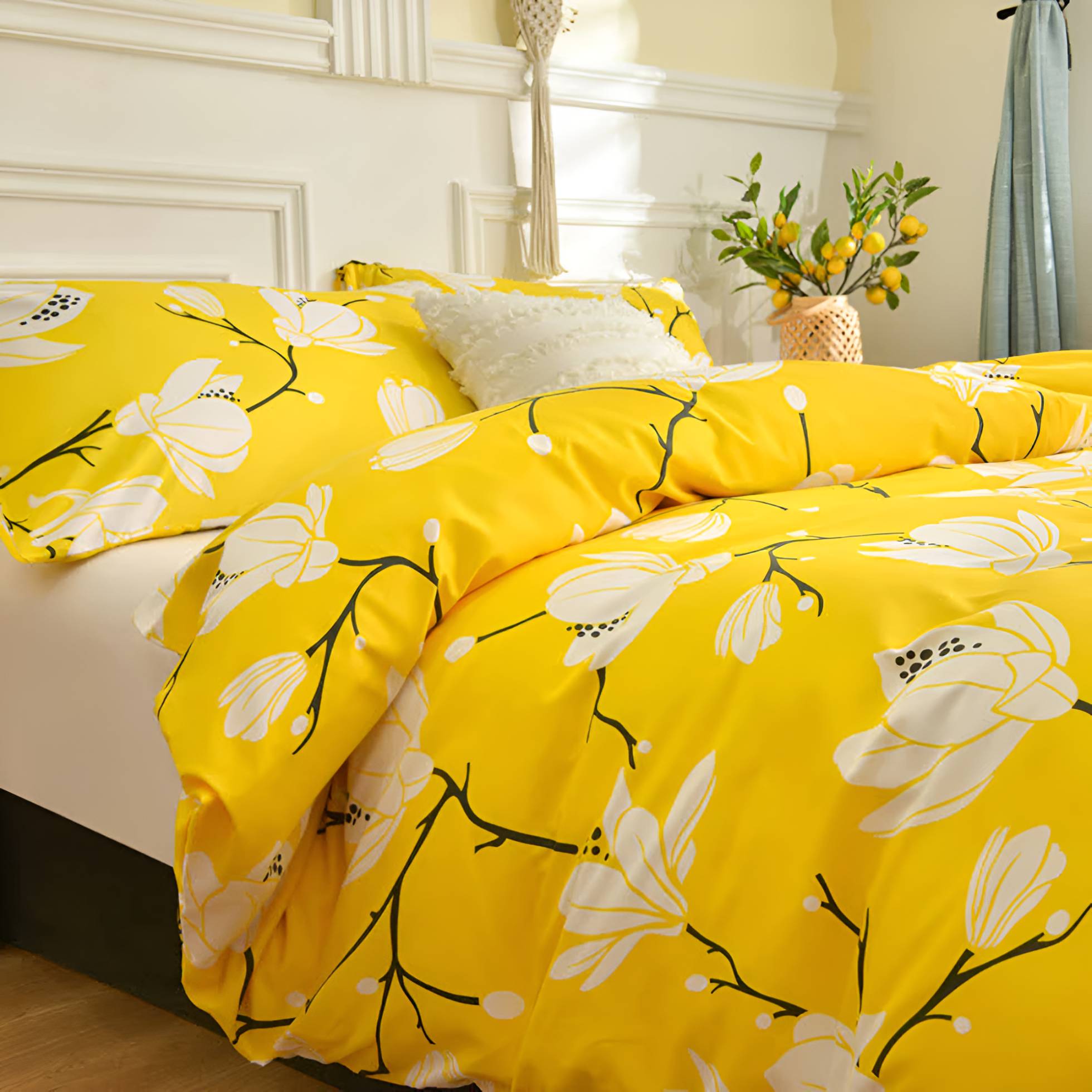 Yellow Magnolia Duvet Cover | Bedding Set(3PCS)
