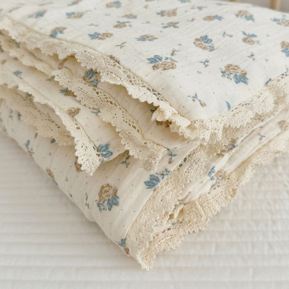Heritage Rose Toddler Comforter – Cotton Muslin with Lace Trim