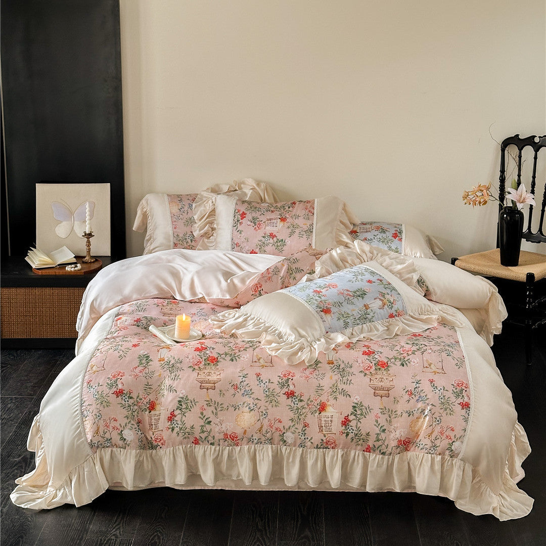 Pastoral Floral TENCEL™ Bedding Set – Soft Ruffles & Elegance