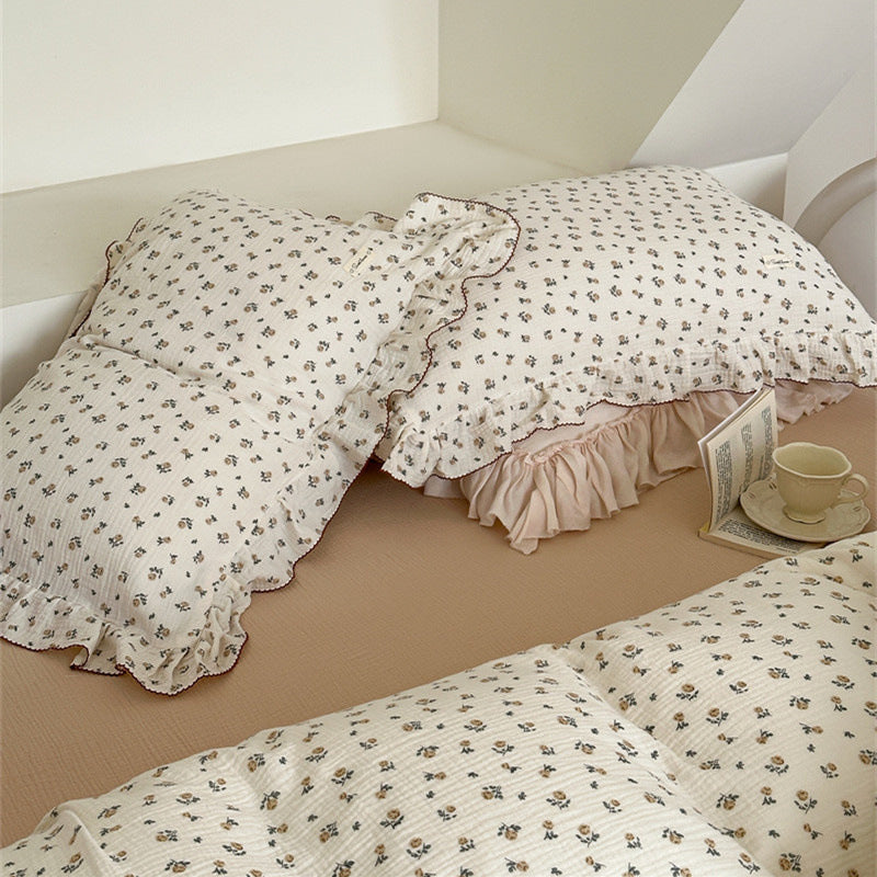 Rose Floral Ruffle Bedding Set – Cotton Muslin