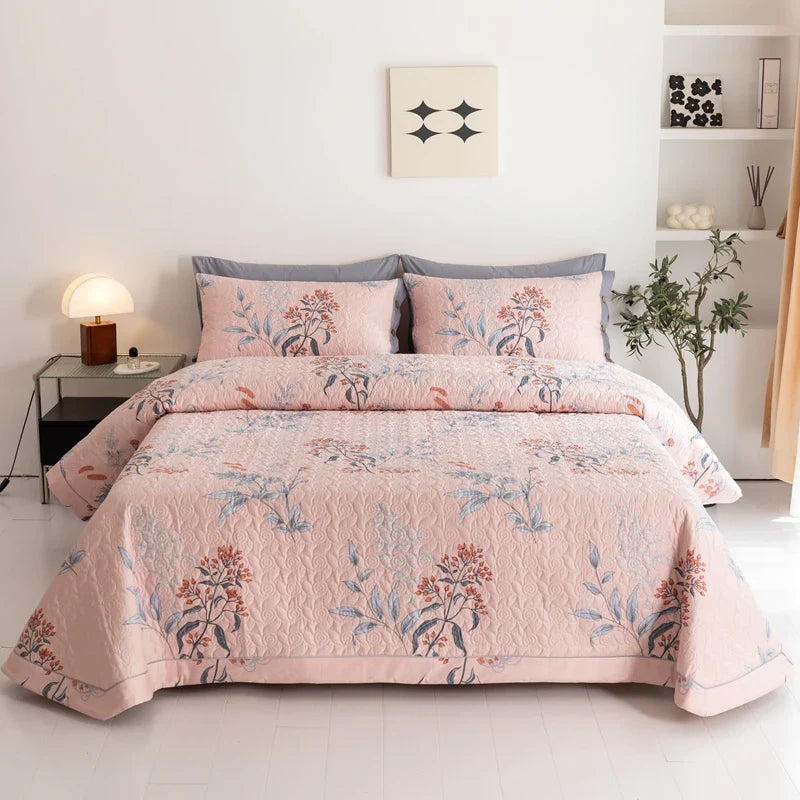 Floral Quilted Bedspread Pink