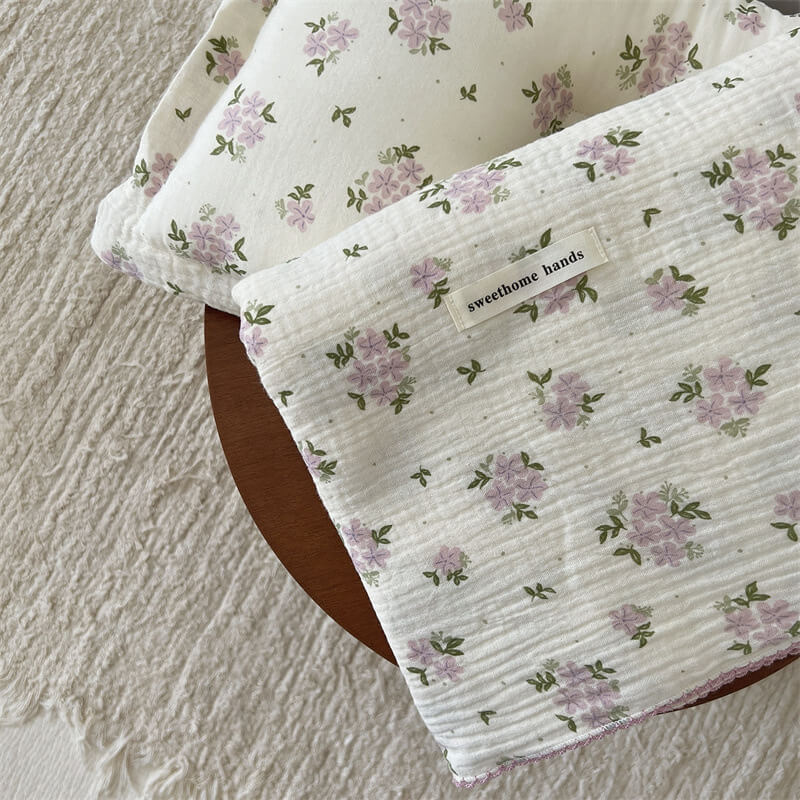 Purple Floral Muslin Baby Blanket – Reversible Cotton Gauze