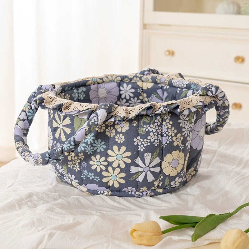 Baby Girls Fabric Flower Basket Flower-Blue