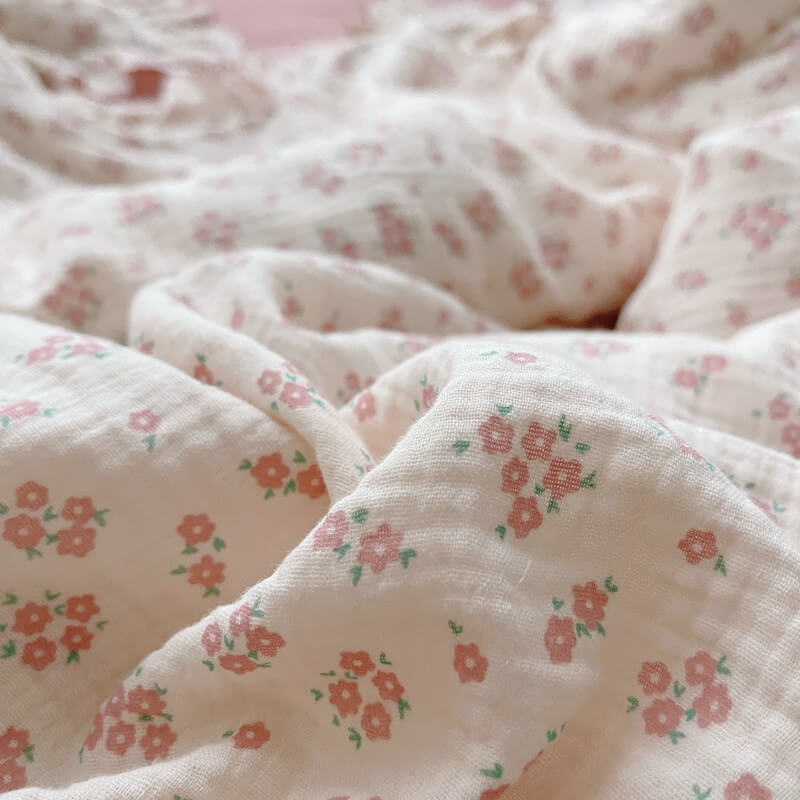 Ditsy Pink Floral Ruffle Bedding Set – Cotton Gauze Softness