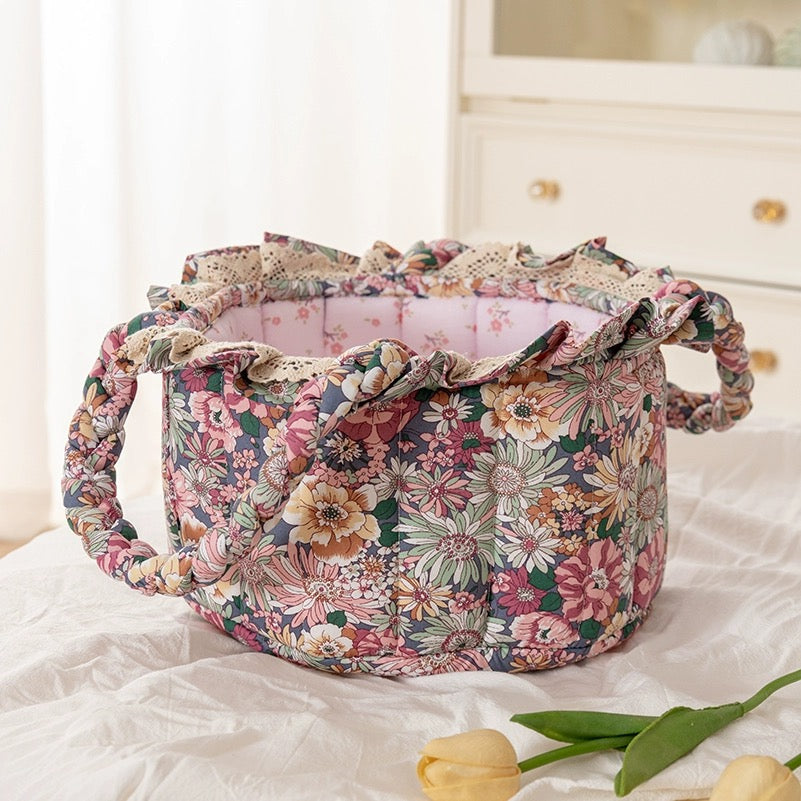 Baby Girls Fabric Flower Basket Flower-Pink