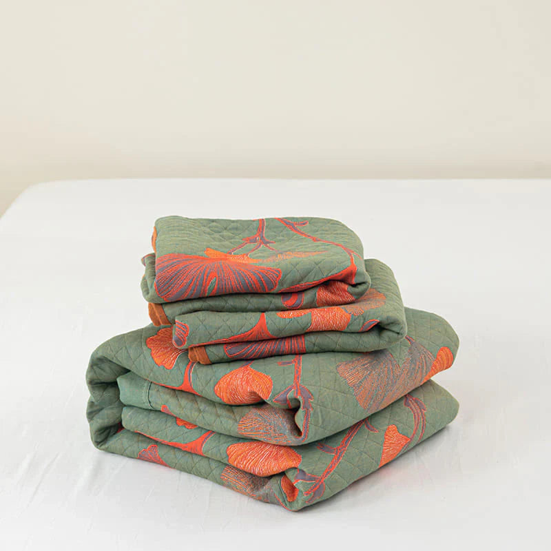 Orange Bloom Ginkgo Quilt Bedding Set Queen
