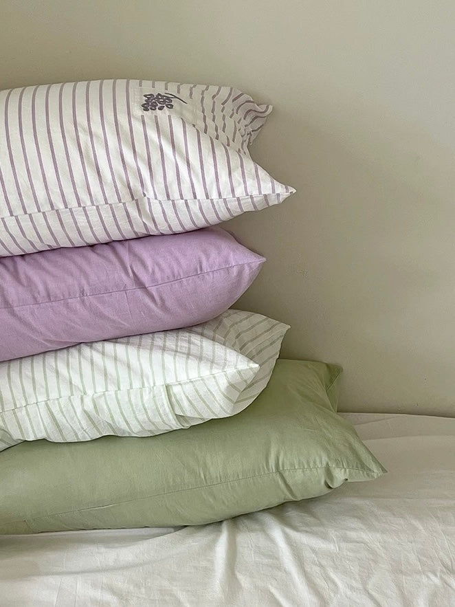 Pastel Striped Embroidered Pillowcase
