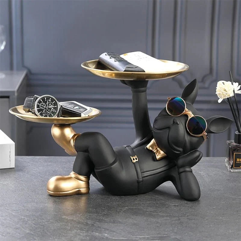 French Bulldog Statue Lounging Black