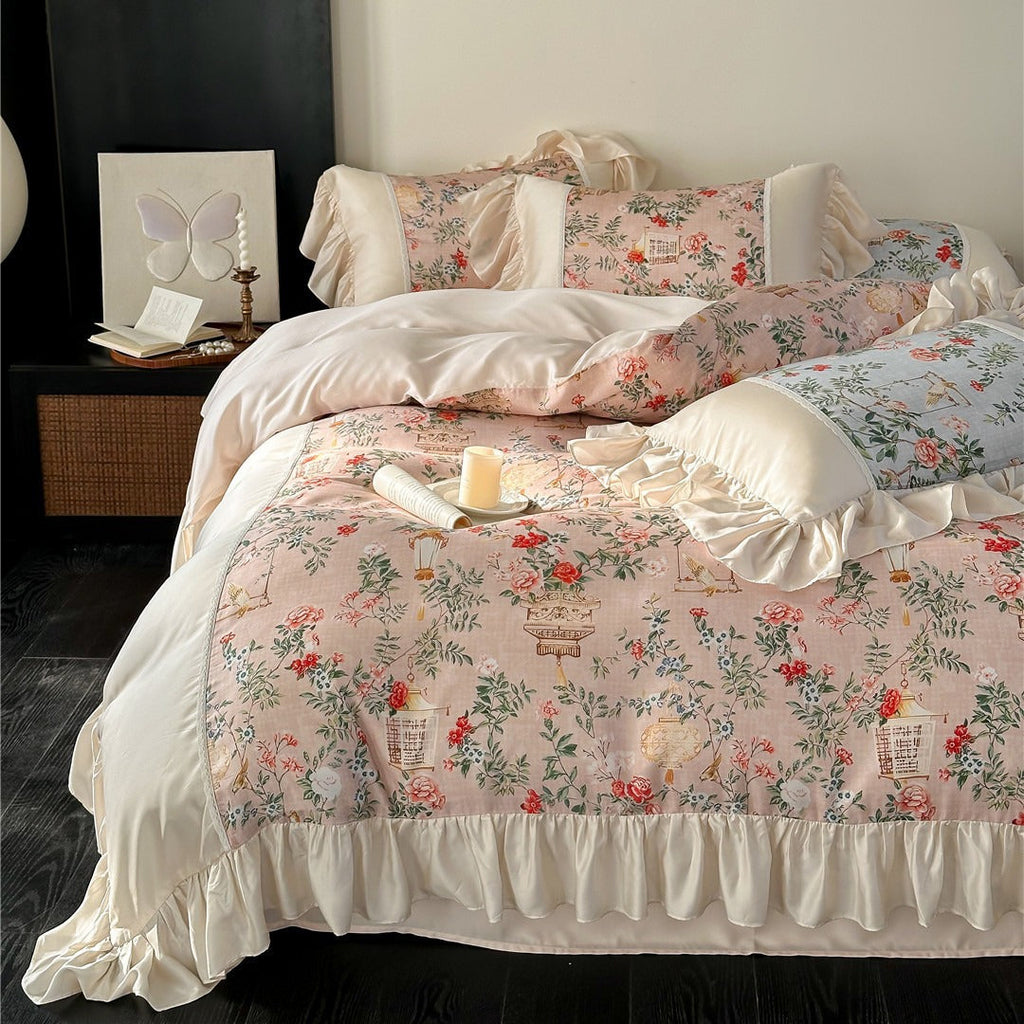 Pastoral Floral TENCEL™ Bedding Set – Soft Ruffles & Elegance