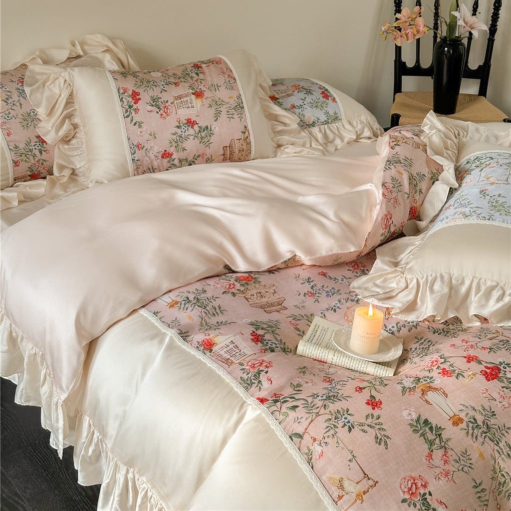 Pastoral Floral TENCEL™ Bedding Set – Soft Ruffles & Elegance