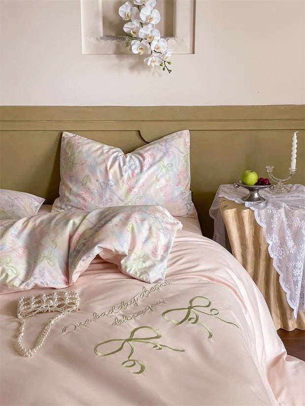 Pink Coquette Embroidered Duvet Cover Set