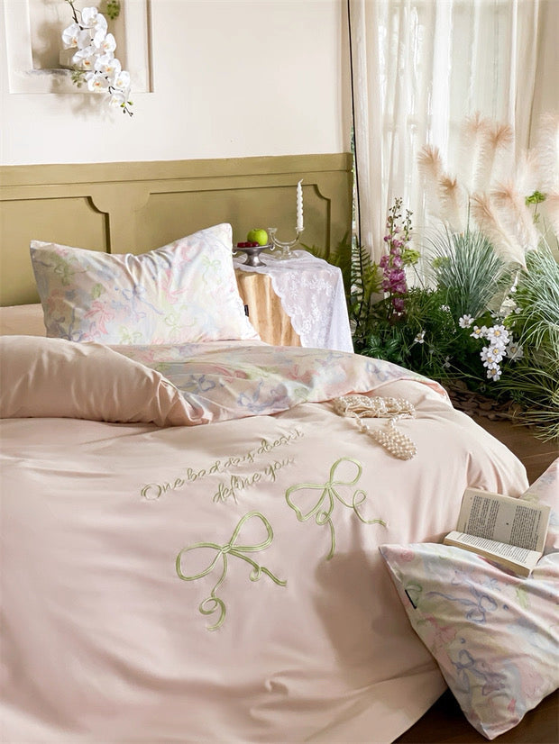 Pink Coquette Embroidered Duvet Cover Set