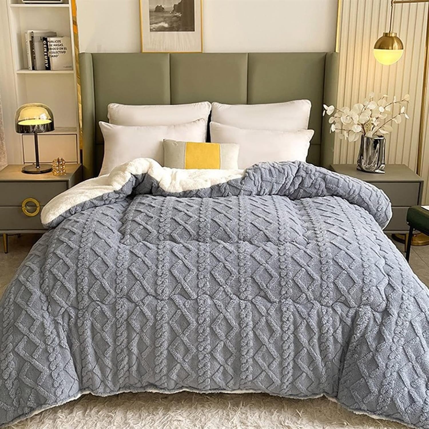 Thick Snuggle Sherpa Blanket Platinum Mist