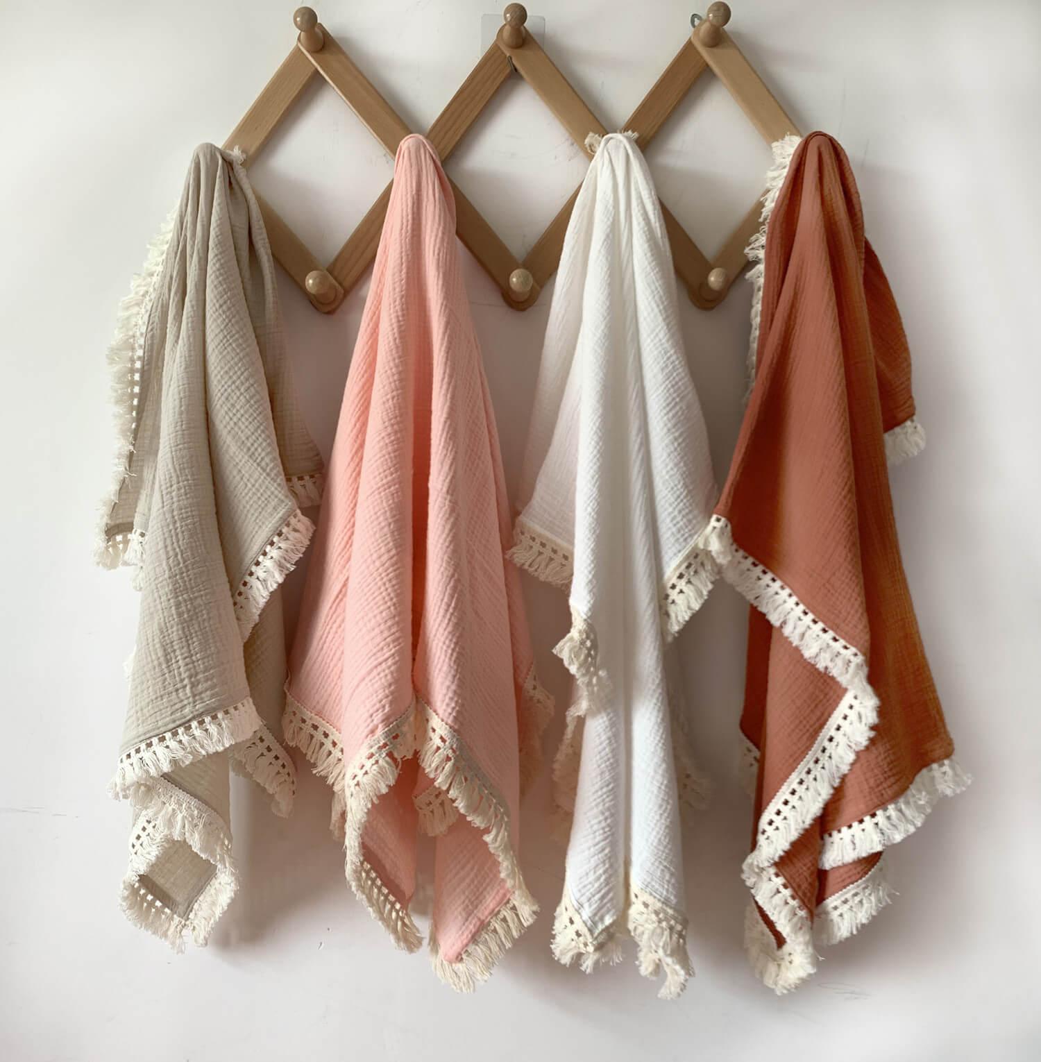 Fringe Cotton Muslin Baby Blanket