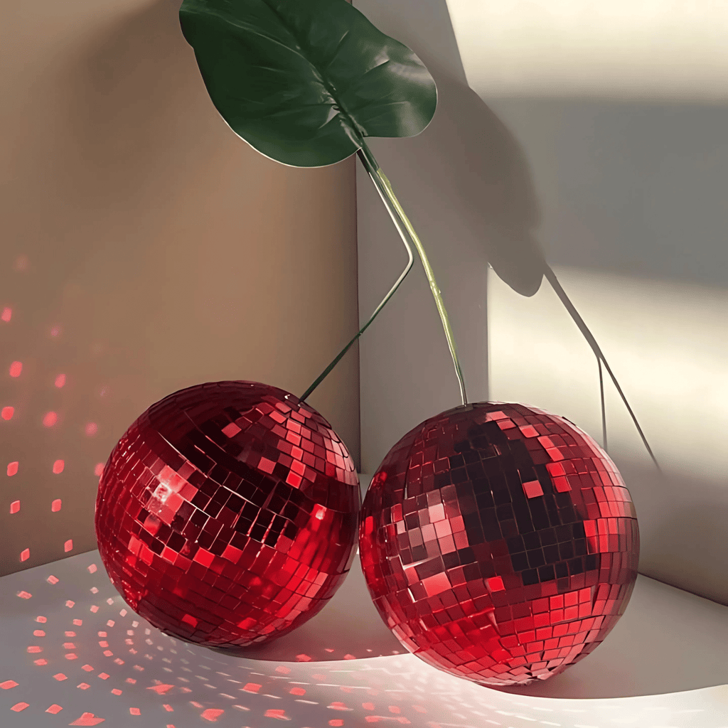 Red Cherry Disco Ball Mirror Decor