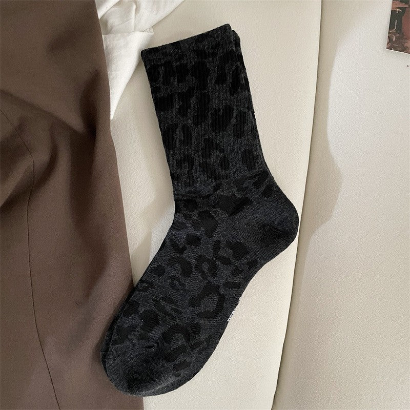 Women's Leopard Print Crew Socks Black One Size (Women)