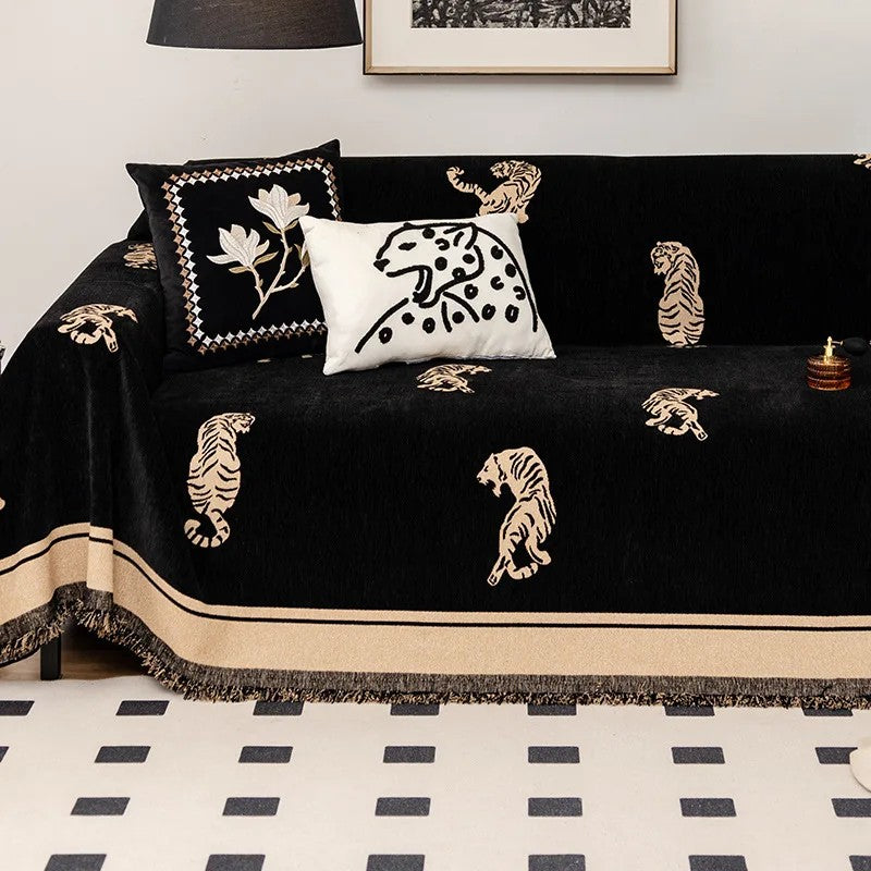Savannah Tiger Chenille Sofa Cover