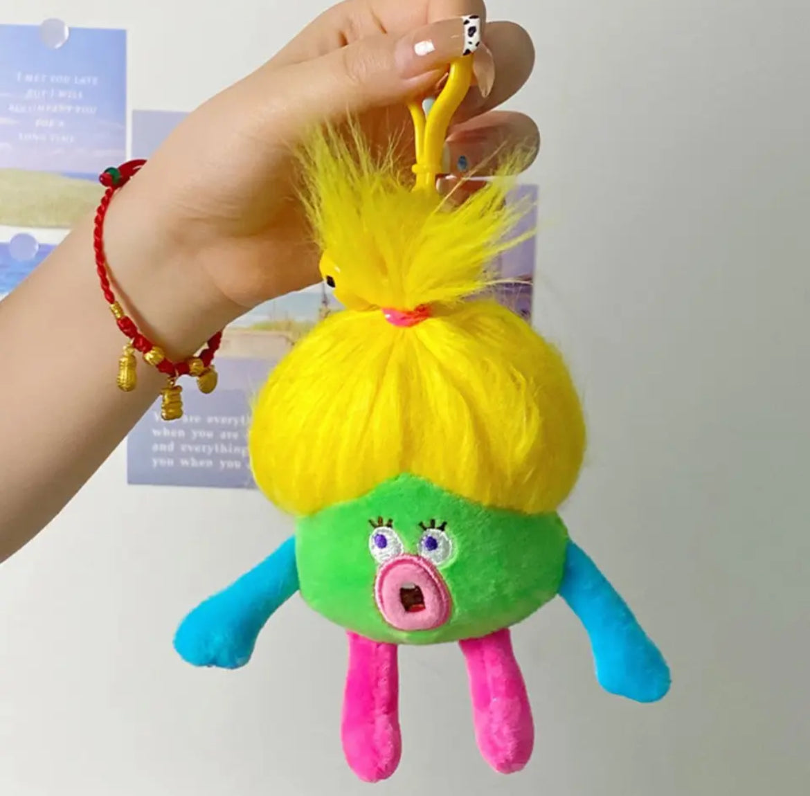 Plush Hair Doll Keychain Green
