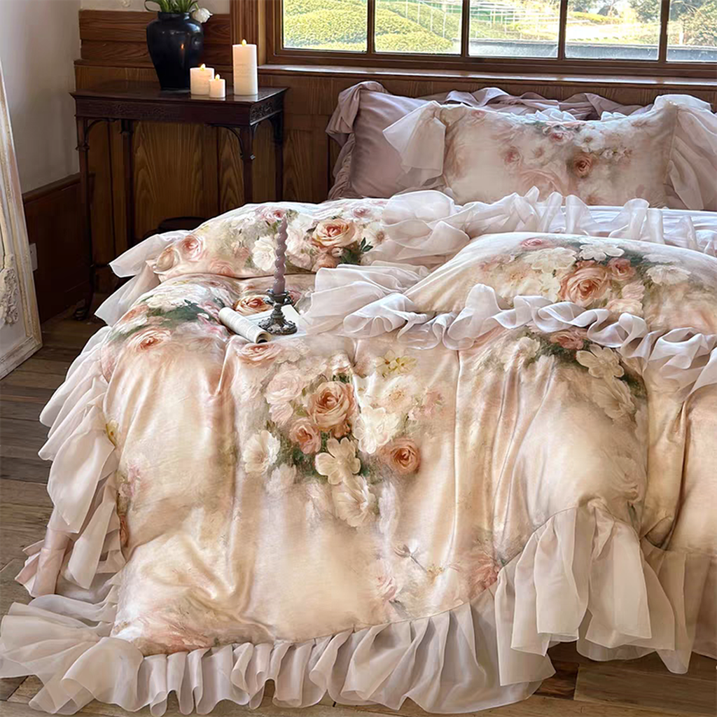 Garden Oil Painting Duvet Cover - Pink
