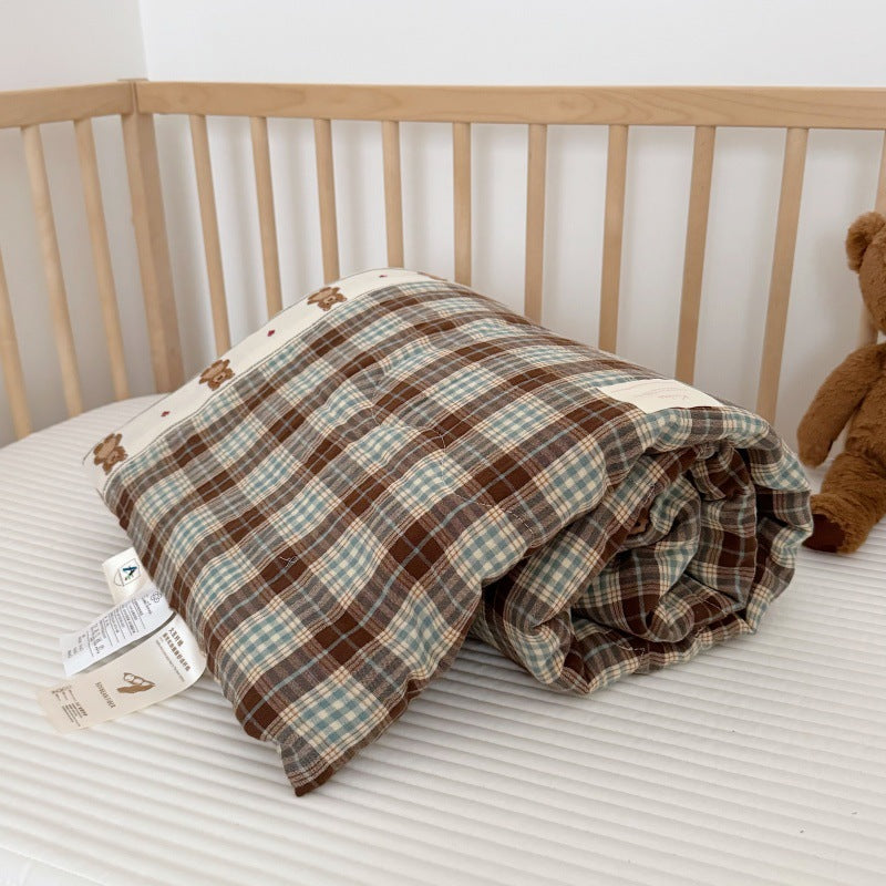 Teddy Plaid Kids Comforter – Soft Cotton Gauze Quilt