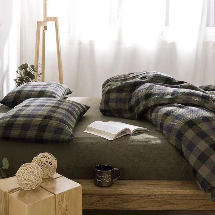 Plaid Cotton Gauze Bedding Set – Soft & Airy Comfort