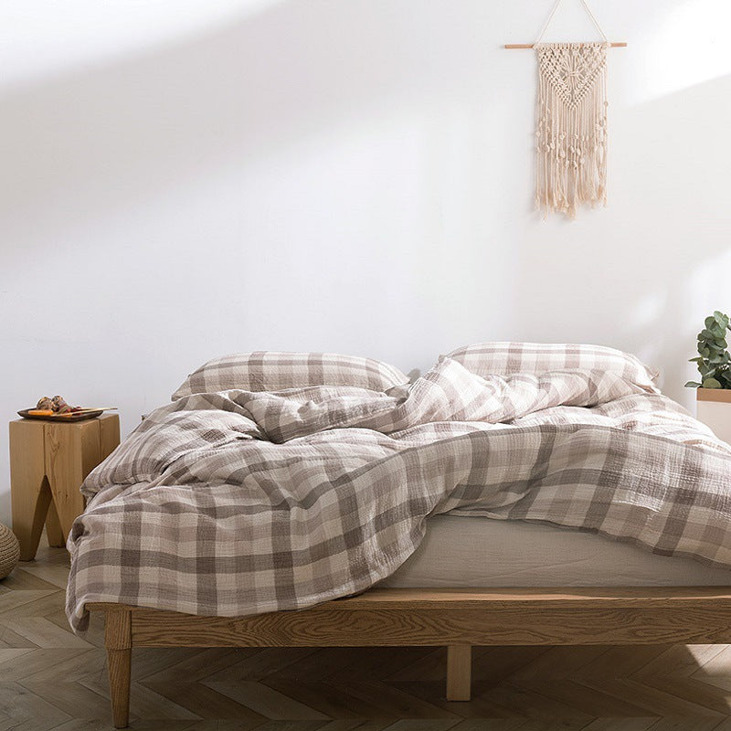 Plaid Cotton Gauze Bedding Set – Soft & Airy Comfort