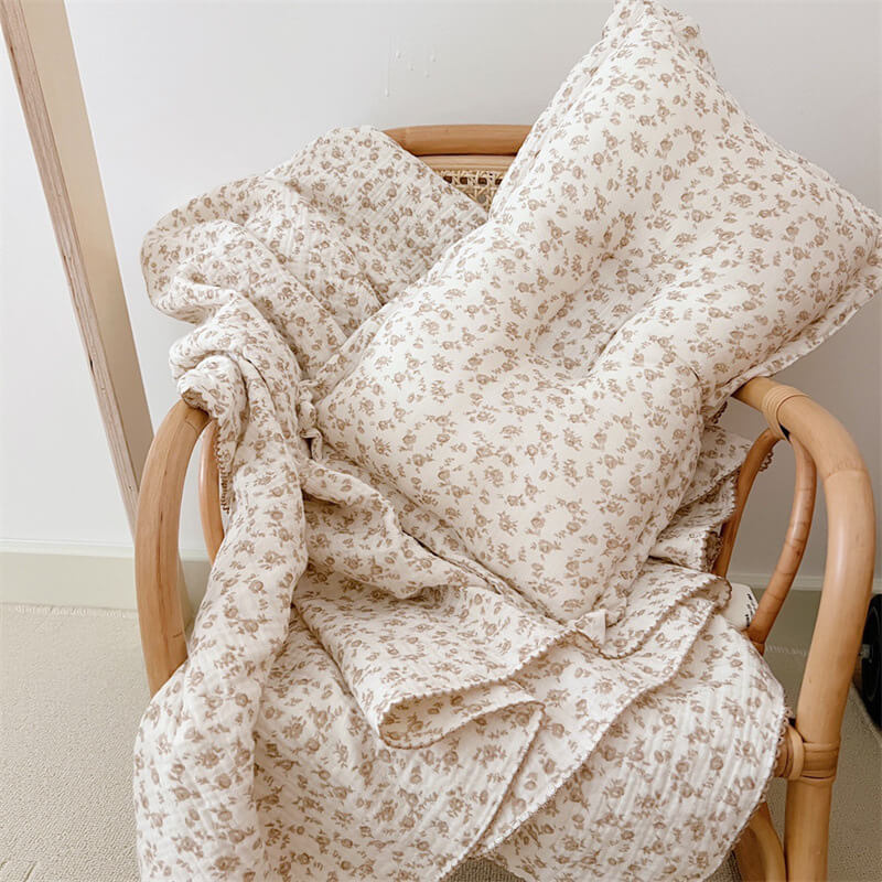 Camellia Floral Muslin Baby Blanket & Pillow Set – 47" x 51"