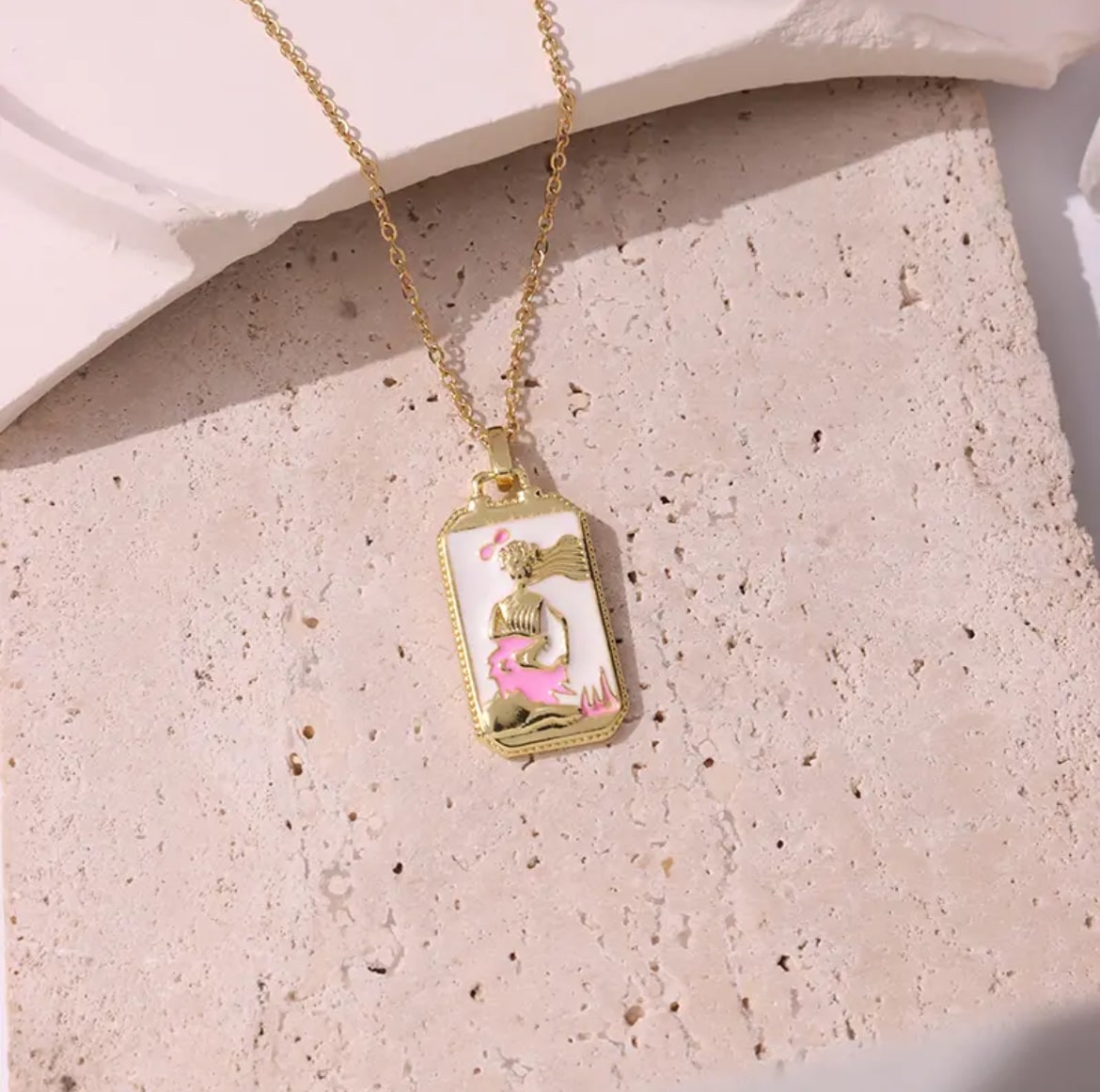 Pink Tarot Card Necklace C