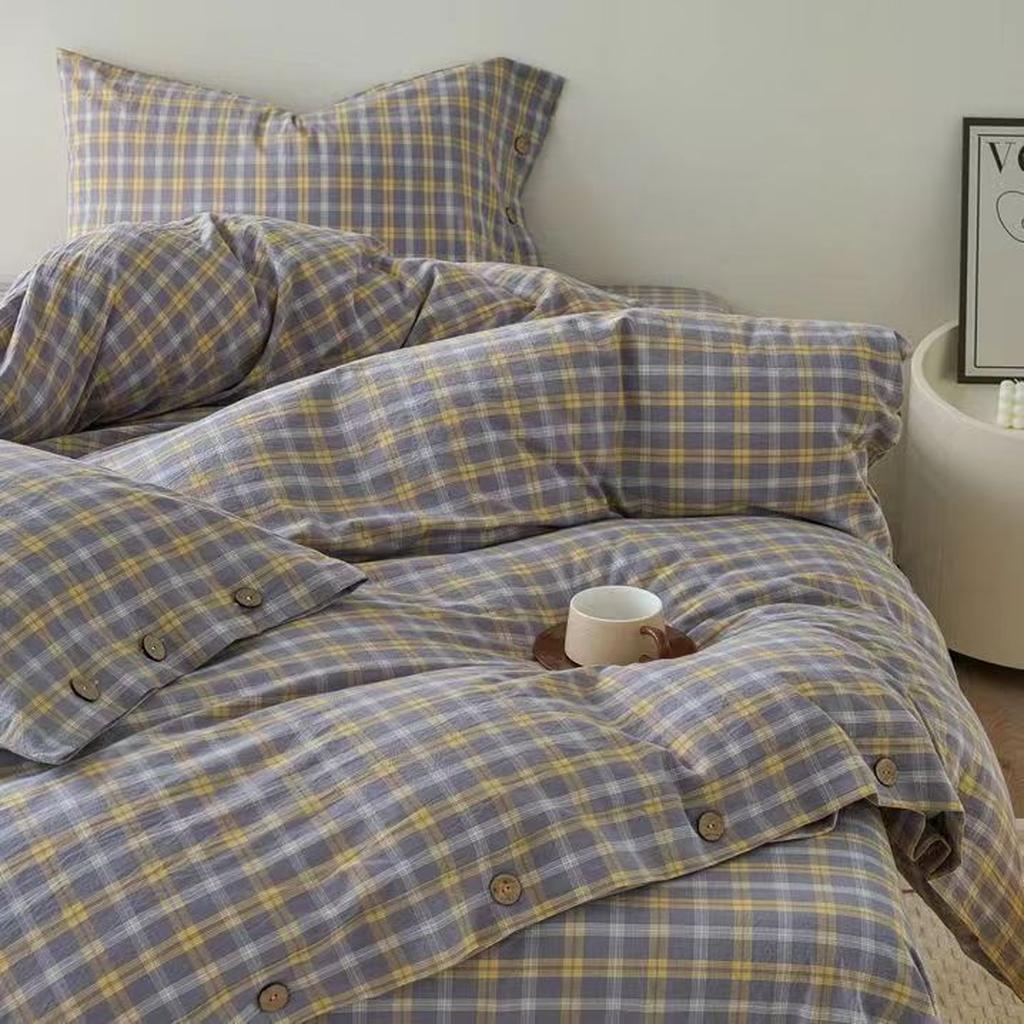 Gingham Bedding Set - Mint Green Grey