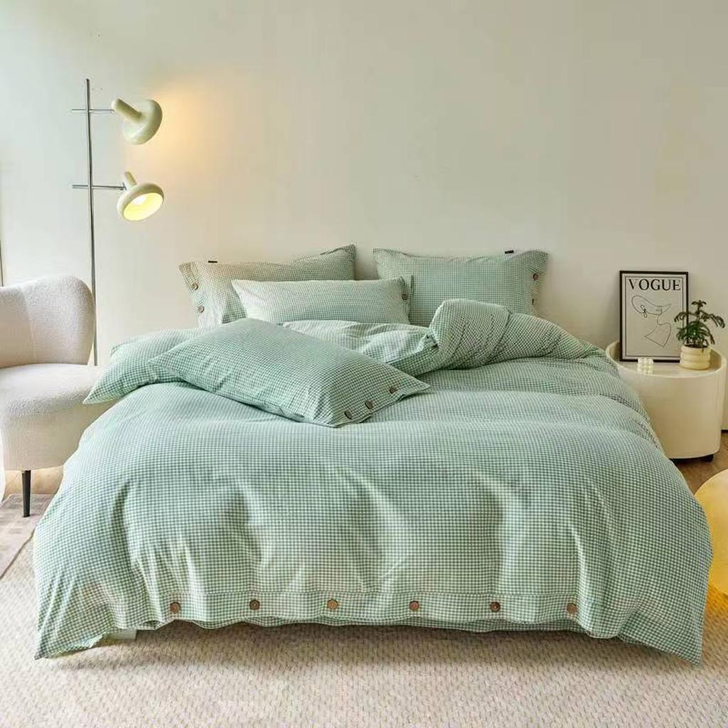 Gingham Bedding Set - Orange Mint Green