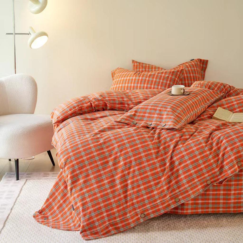 Gingham Bedding Set - Purple Orange