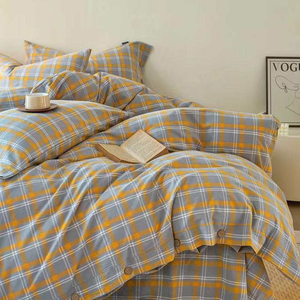 Gingham Bedding Set - Purple Yellow