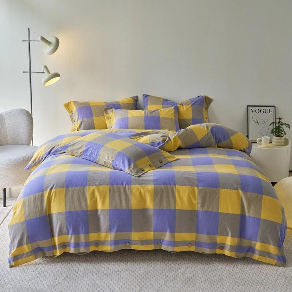 Gingham Bedding Set - Yellow Purple