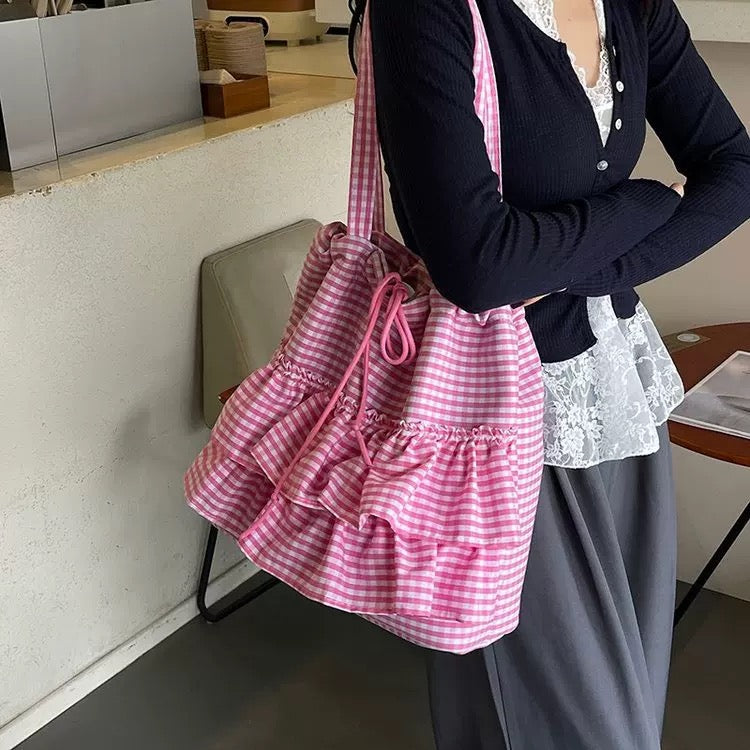 Ruffle Gingham Tote Bag