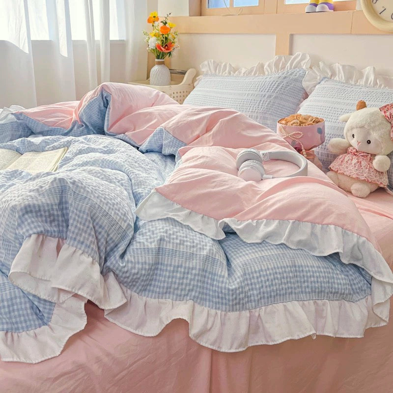 Pink & Blue Ruffle Princess Bedding Set