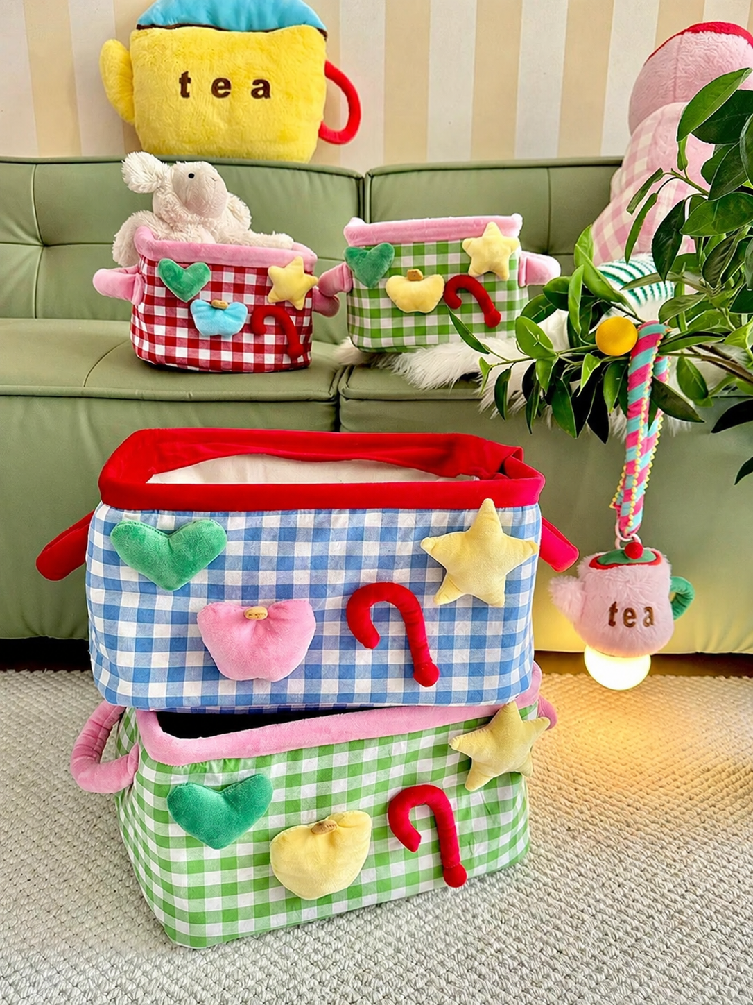 Plush Gingham Storage Basket